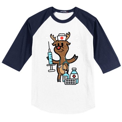 Christmas Nurse Reindeer Funny Xmas Nursing Scrub Top Gift Baseball Sleeve Shirt