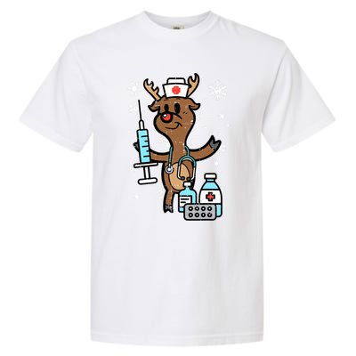 Christmas Nurse Reindeer Funny Xmas Nursing Scrub Top Gift Garment-Dyed Heavyweight T-Shirt