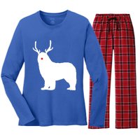 Christmas Newfoundland Reindeer Newfie Dog Gift Women's Long Sleeve Flannel Pajama Set 