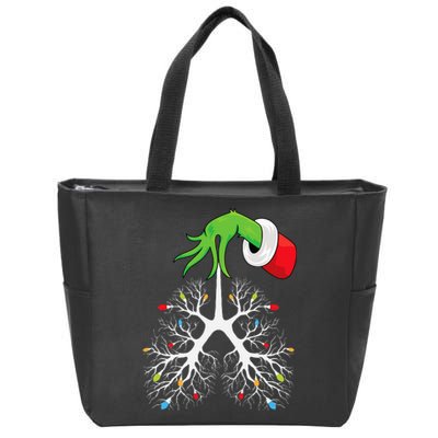 Christmas Nurse Respiratory Therapist Lung Lights Zip Tote Bag