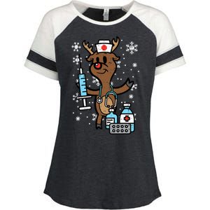 Christmas Nurse Reindeer Funny Xmas Nursing Scrub Enza Ladies Jersey Colorblock Tee