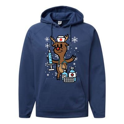 Christmas Nurse Reindeer Funny Xmas Nursing Scrub Performance Fleece Hoodie