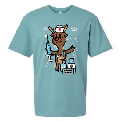 Christmas Nurse Reindeer Funny Xmas Nursing Scrub Sueded Cloud Jersey T-Shirt