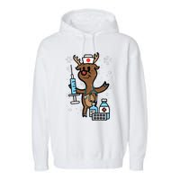 Christmas Nurse Reindeer Funny Xmas Nursing Scrub Garment-Dyed Fleece Hoodie