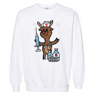 Christmas Nurse Reindeer Funny Xmas Nursing Scrub Garment-Dyed Sweatshirt