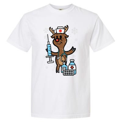 Christmas Nurse Reindeer Funny Xmas Nursing Scrub Garment-Dyed Heavyweight T-Shirt