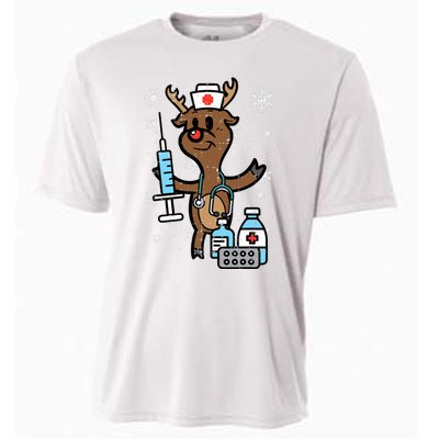 Christmas Nurse Reindeer Funny Xmas Nursing Scrub Cooling Performance Crew T-Shirt