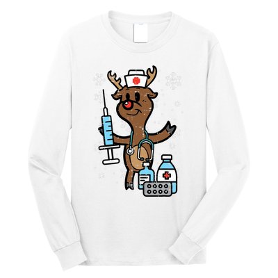 Christmas Nurse Reindeer Funny Xmas Nursing Scrub Long Sleeve Shirt