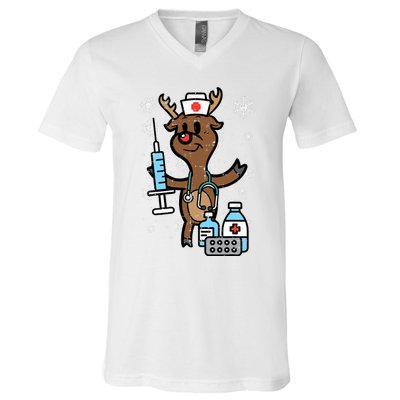 Christmas Nurse Reindeer Funny Xmas Nursing Scrub V-Neck T-Shirt