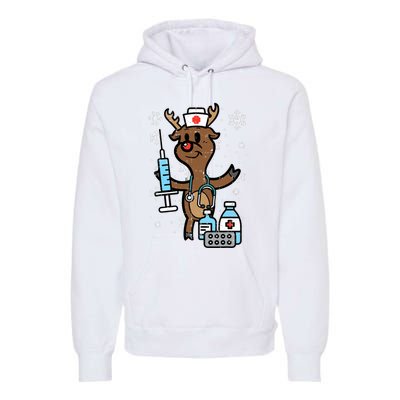 Christmas Nurse Reindeer Funny Xmas Nursing Scrub Premium Hoodie