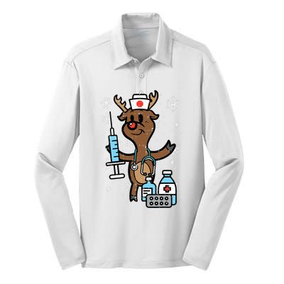 Christmas Nurse Reindeer Funny Xmas Nursing Scrub Silk Touch Performance Long Sleeve Polo