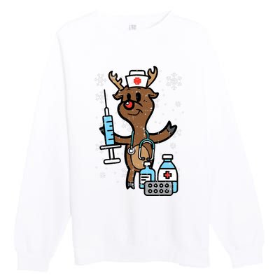 Christmas Nurse Reindeer Funny Xmas Nursing Scrub Premium Crewneck Sweatshirt