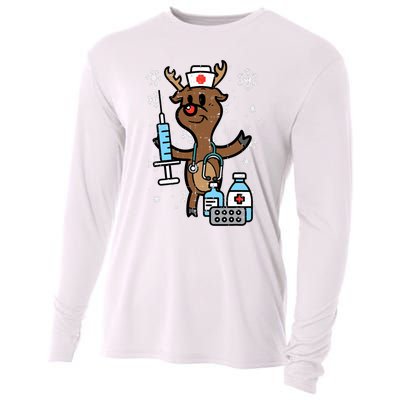 Christmas Nurse Reindeer Funny Xmas Nursing Scrub Cooling Performance Long Sleeve Crew