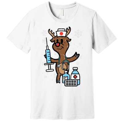 Christmas Nurse Reindeer Funny Xmas Nursing Scrub Premium T-Shirt