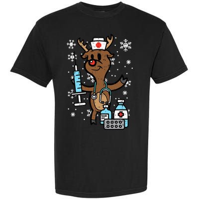 Christmas Nurse Reindeer Funny Xmas Nursing Garment-Dyed Heavyweight T-Shirt