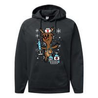 Christmas Nurse Reindeer Funny Xmas Nursing Performance Fleece Hoodie