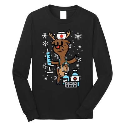 Christmas Nurse Reindeer Funny Xmas Nursing Long Sleeve Shirt