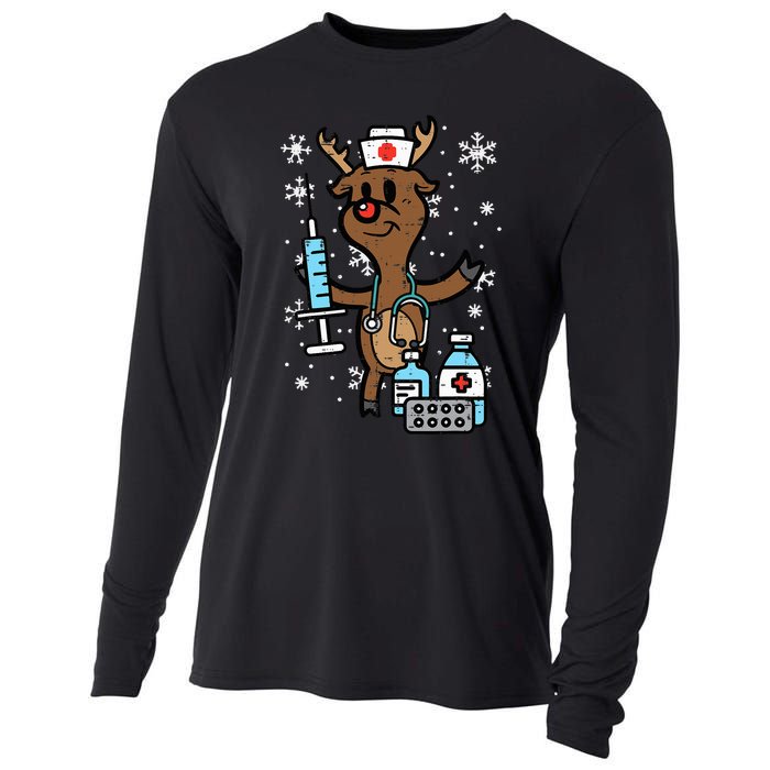 Christmas Nurse Reindeer Funny Xmas Nursing Cooling Performance Long Sleeve Crew