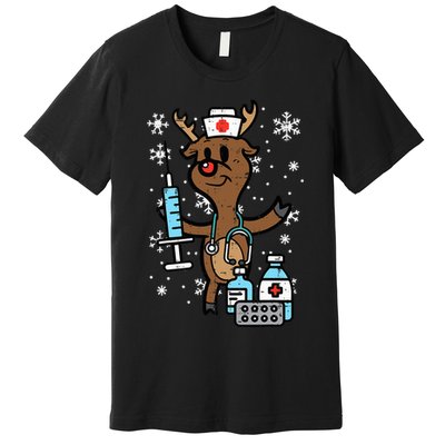 Christmas Nurse Reindeer Funny Xmas Nursing Premium T-Shirt