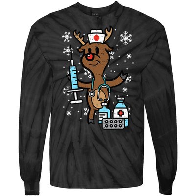 Christmas Nurse Reindeer Funny Xmas Nursing Tie-Dye Long Sleeve Shirt