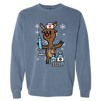 Christmas Nurse Reindeer Funny Xmas Nursing Garment-Dyed Sweatshirt