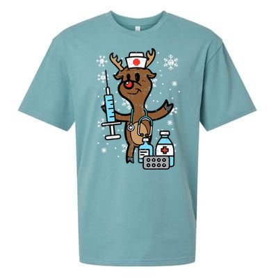 Christmas Nurse Reindeer Funny Xmas Nursing Sueded Cloud Jersey T-Shirt