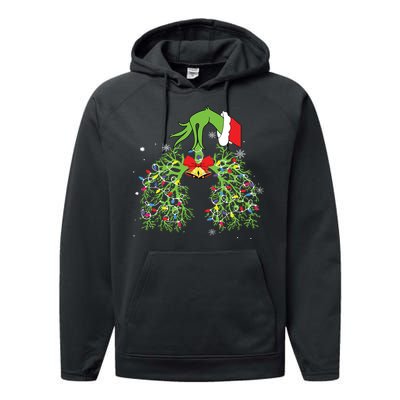 Christmas Nurse Respiratory Therapist Lung Xmas Lights Performance Fleece Hoodie