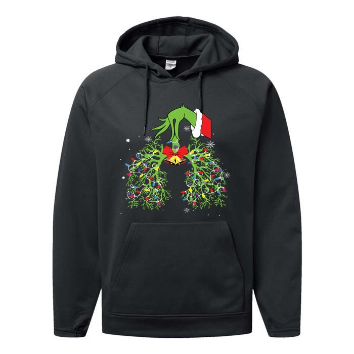 Christmas Nurse Respiratory Therapist Lung Xmas Lights Performance Fleece Hoodie