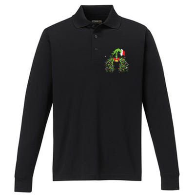 Christmas Nurse Respiratory Therapist Lung Xmas Lights Performance Long Sleeve Polo