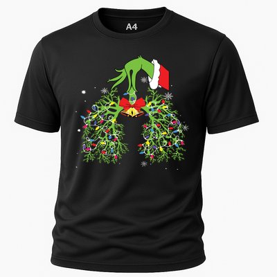 Christmas Nurse Respiratory Therapist Lung Xmas Lights Cooling Performance Crew T-Shirt