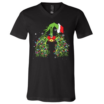 Christmas Nurse Respiratory Therapist Lung Xmas Lights V-Neck T-Shirt