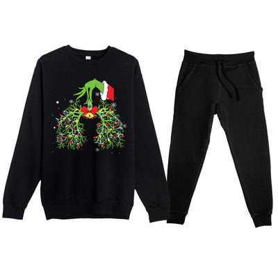 Christmas Nurse Respiratory Therapist Lung Xmas Lights Premium Crewneck Sweatsuit Set