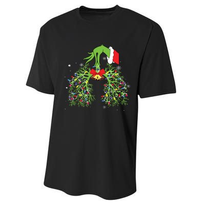 Christmas Nurse Respiratory Therapist Lung Xmas Lights Performance Sprint T-Shirt