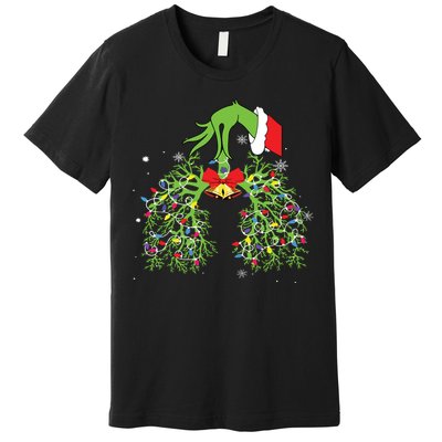 Christmas Nurse Respiratory Therapist Lung Xmas Lights Premium T-Shirt