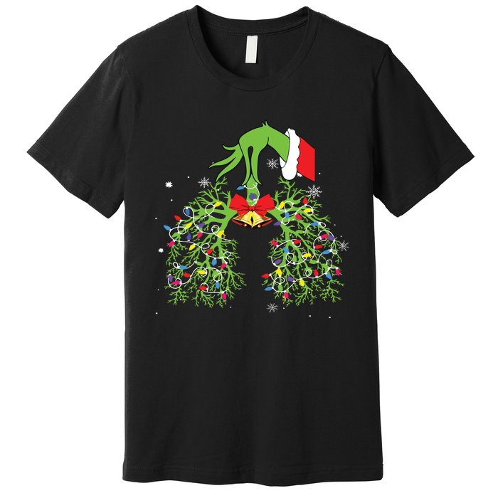 Christmas Nurse Respiratory Therapist Lung Xmas Lights Premium T-Shirt