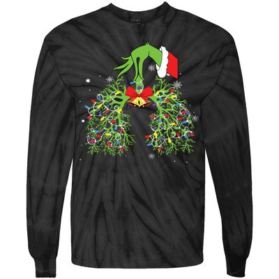 Christmas Nurse Respiratory Therapist Lung Xmas Lights Tie-Dye Long Sleeve Shirt