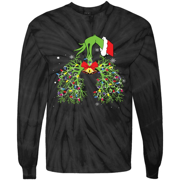 Christmas Nurse Respiratory Therapist Lung Xmas Lights Tie-Dye Long Sleeve Shirt