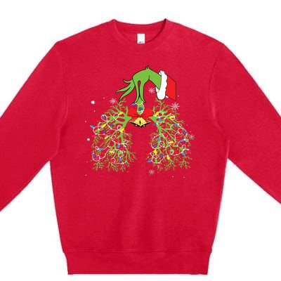 Christmas Nurse Respiratory Therapist Lung Xmas Lights Premium Crewneck Sweatshirt