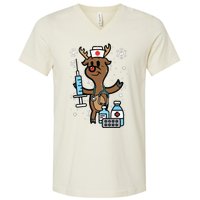 Christmas Nurse Reindeer Funny Xmas Nursing Scrub Top Women V-Neck T-Shirt