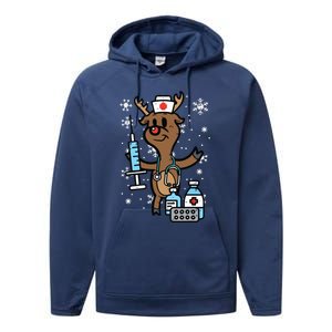 Christmas Nurse Reindeer Funny Xmas Nursing Scrub Top Women Performance Fleece Hoodie