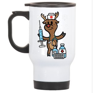 Christmas Nurse Reindeer Funny Xmas Nursing Scrub Top Women Stainless Steel Travel Mug