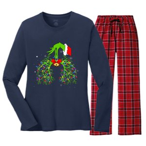 Christmas Nurse Respiratory Therapist Lung Xmas Lights Women's Long Sleeve Flannel Pajama Set 