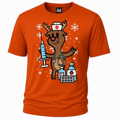 Christmas Nurse Reindeer Funny Xmas Nursing Scrub Top Women Cooling Performance Crew T-Shirt