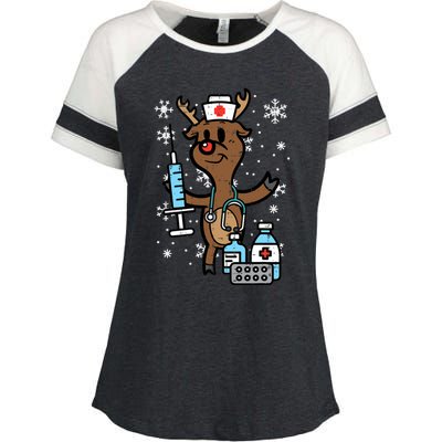 Christmas Nurse Reindeer Funny Xmas Nursing Scrub Top Women Enza Ladies Jersey Colorblock Tee