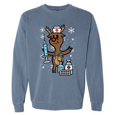 Christmas Nurse Reindeer Funny Xmas Nursing Scrub Top Women Garment-Dyed Sweatshirt