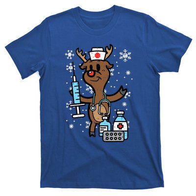 Christmas Nurse Reindeer Funny Xmas Nursing Scrub Top Women T-Shirt