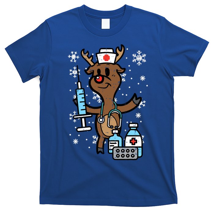 Christmas Nurse Reindeer Funny Xmas Nursing Scrub Top Women T-Shirt