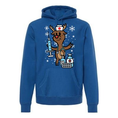 Christmas Nurse Reindeer Funny Xmas Nursing Scrub Top Women Premium Hoodie