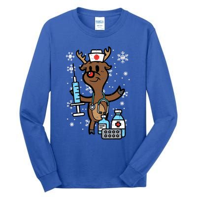 Christmas Nurse Reindeer Funny Xmas Nursing Scrub Top Women Tall Long Sleeve T-Shirt