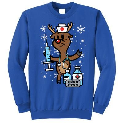 Christmas Nurse Reindeer Funny Xmas Nursing Scrub Top Women Tall Sweatshirt